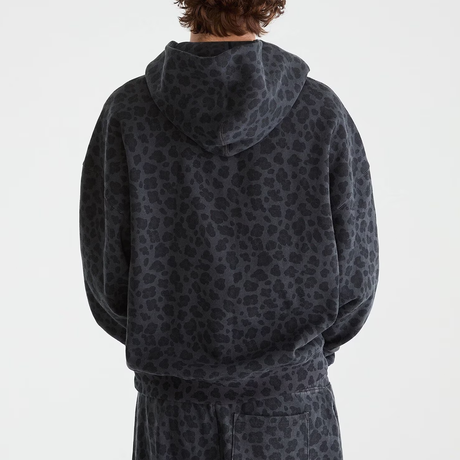 Leopard Print Boxy Fit Fleece Pullover Hoodie