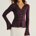 Purple Collared Ribbed Knit Button‑Front Office Cardigan