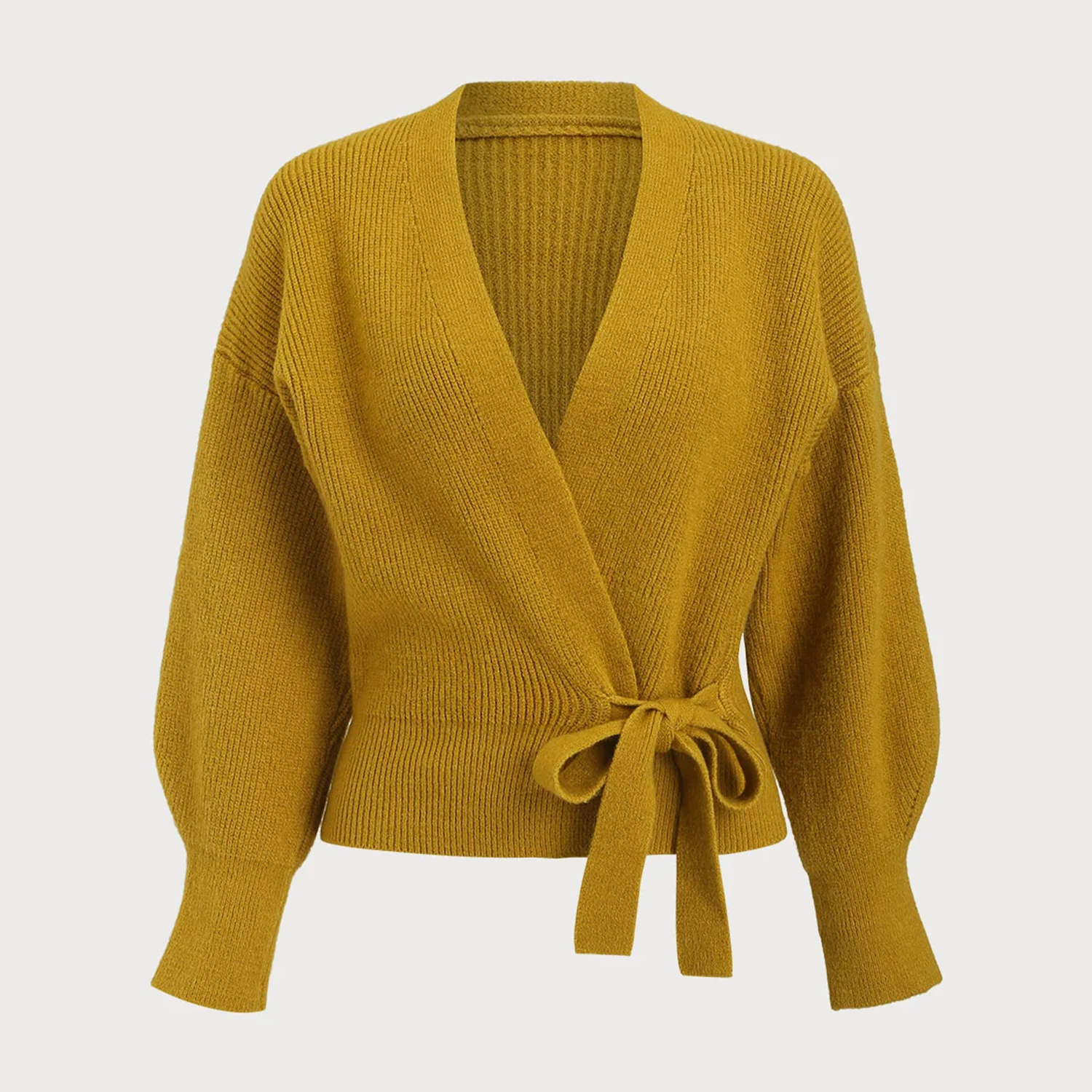V‑Neck Wrap Tie‑Waist Drawstring Knit Casual Cardigan